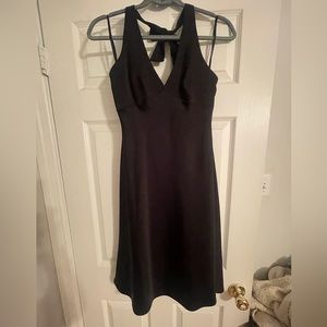 Black satin dress V front neck tie